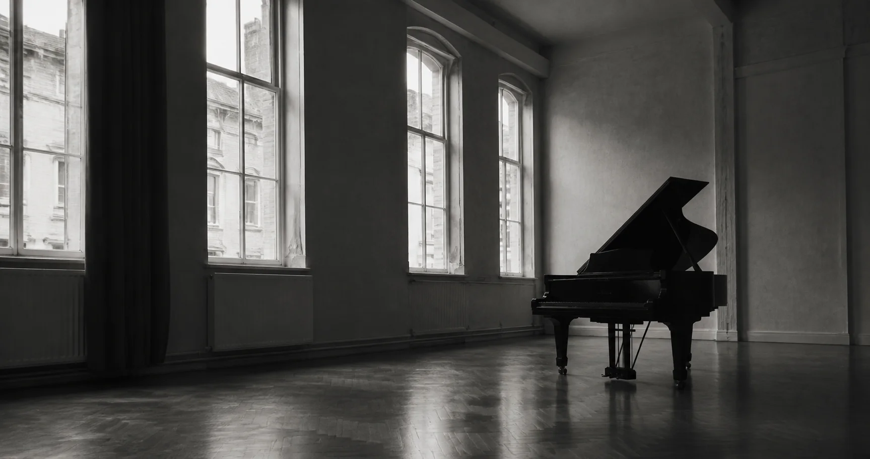Grand piano in a light-filled studio